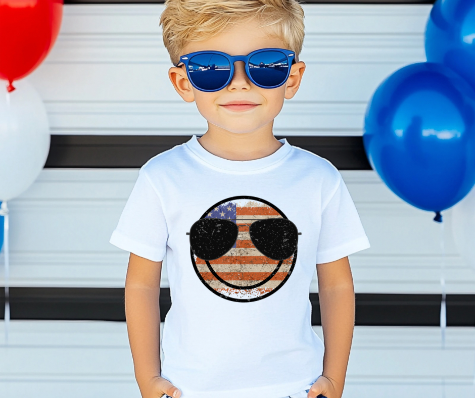 Distressed Sunglasses Flag Smiley