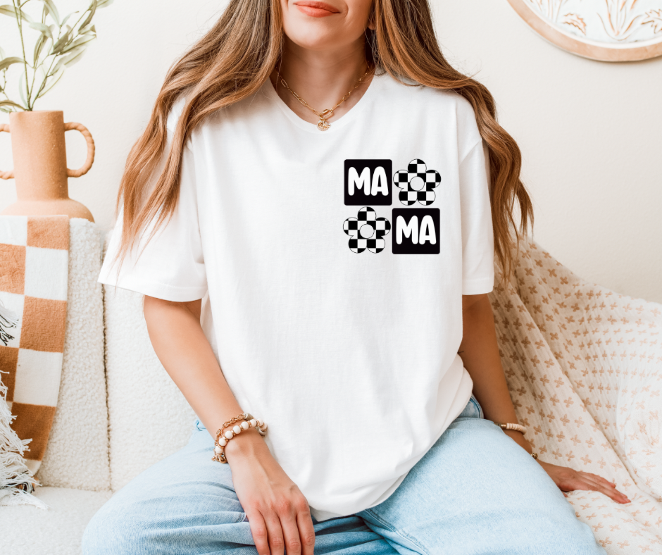 Checkered Daisy Mama- left chest