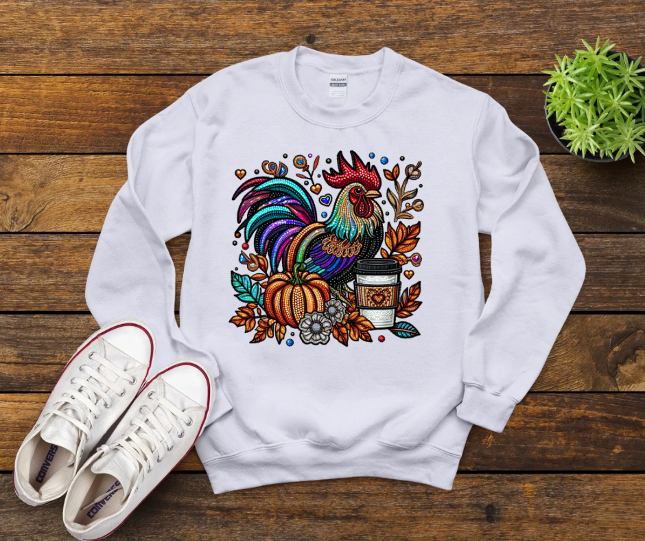 Faux Embroidery Fall Coffee Rooster