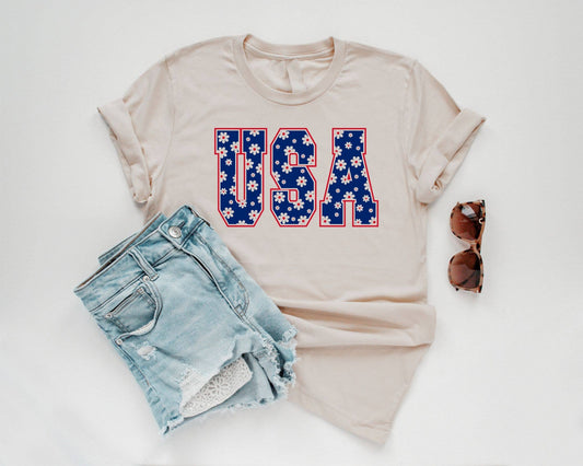 USA DAISY 4TH OF JULY AMERICAN SUMMER GRAPHIC TEE: XL