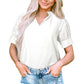 White Solid Color Ruched Bubble Sleeve V Neck Blouse