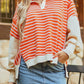 Orange Stripe Color Block Loose Fit Collared Drop Shoulder Sweatshirt