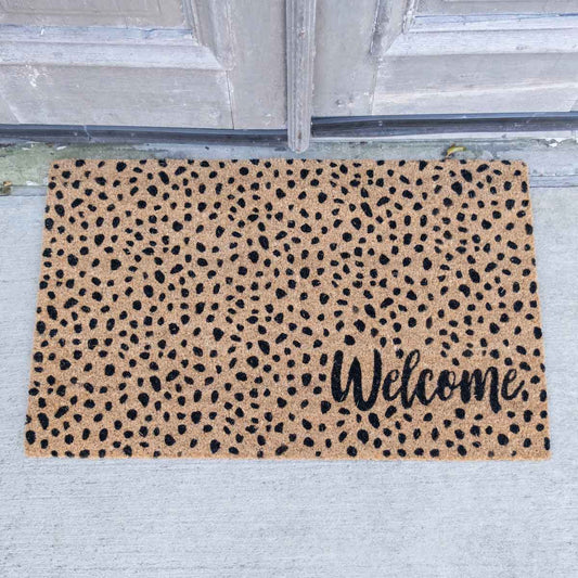 Welcome Cheetah Coir Doormat    Natural/Black   30x18