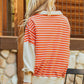 Orange Stripe Color Block Loose Fit Collared Drop Shoulder Sweatshirt