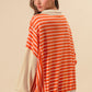 Orange Stripe Color Block Loose Fit Collared Drop Shoulder Sweatshirt