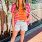 Strawberry Pink Bright Striped Short Sleeve Knit Top