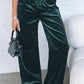 Evergreen Solid Drawstring Waist Wide Leg Pants