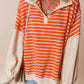 Orange Stripe Color Block Loose Fit Collared Drop Shoulder Sweatshirt