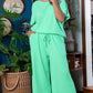 Mint Green Textured Batwing Sleeve Tee Wide Leg Pants Plus Size Set