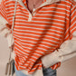 Orange Stripe Color Block Loose Fit Collared Drop Shoulder Sweatshirt