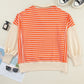 Orange Stripe Color Block Loose Fit Collared Drop Shoulder Sweatshirt