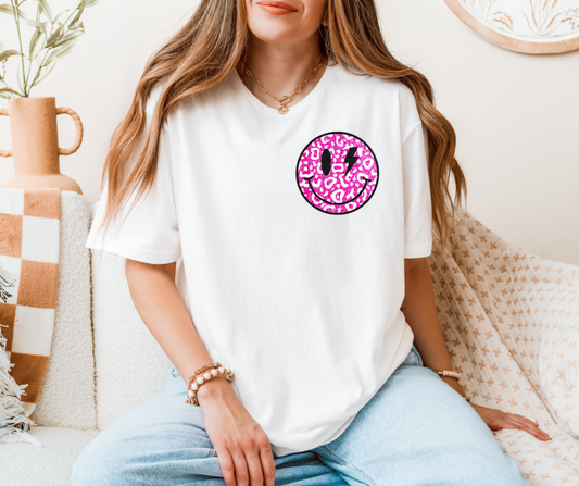 Pink Leopard Smiley - left chest