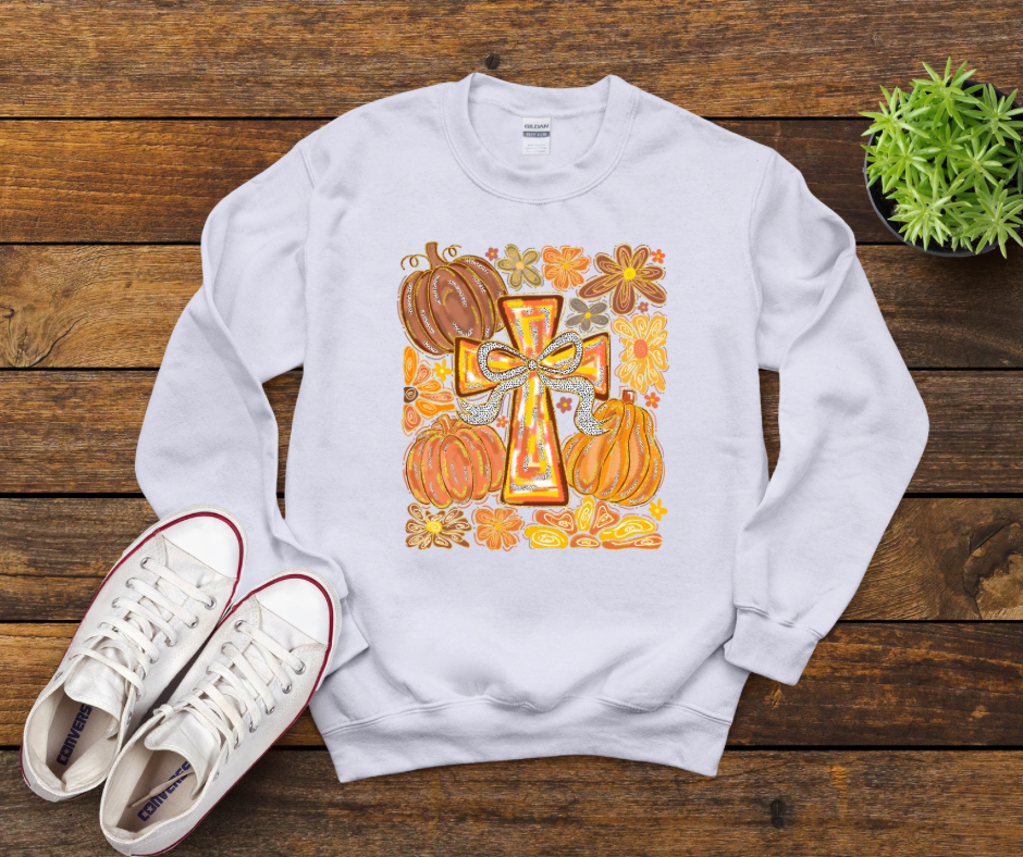 Fall Cross With Pumpkins