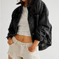 Black Washed Oversize Pocketed Denim Jacket