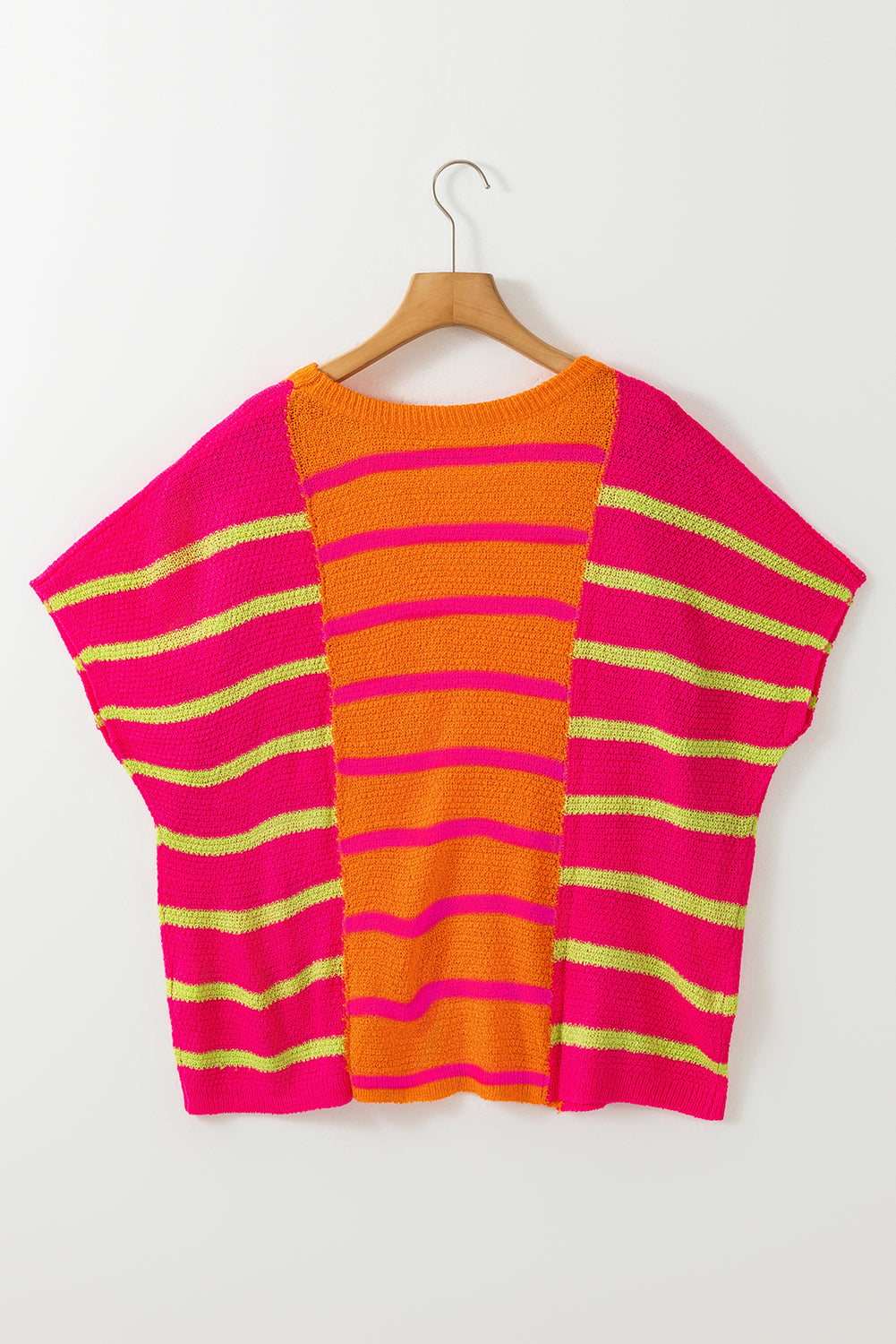 Strawberry Pink Bright Striped Short Sleeve Knit Top