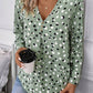 Green Polka Dot Print Button Front V Neck Blouse