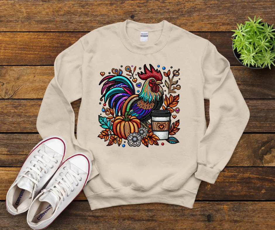 Faux Embroidery Fall Coffee Rooster