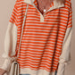 Orange Stripe Color Block Loose Fit Collared Drop Shoulder Sweatshirt