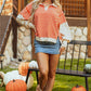 Orange Stripe Color Block Loose Fit Collared Drop Shoulder Sweatshirt