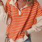 Orange Stripe Color Block Loose Fit Collared Drop Shoulder Sweatshirt