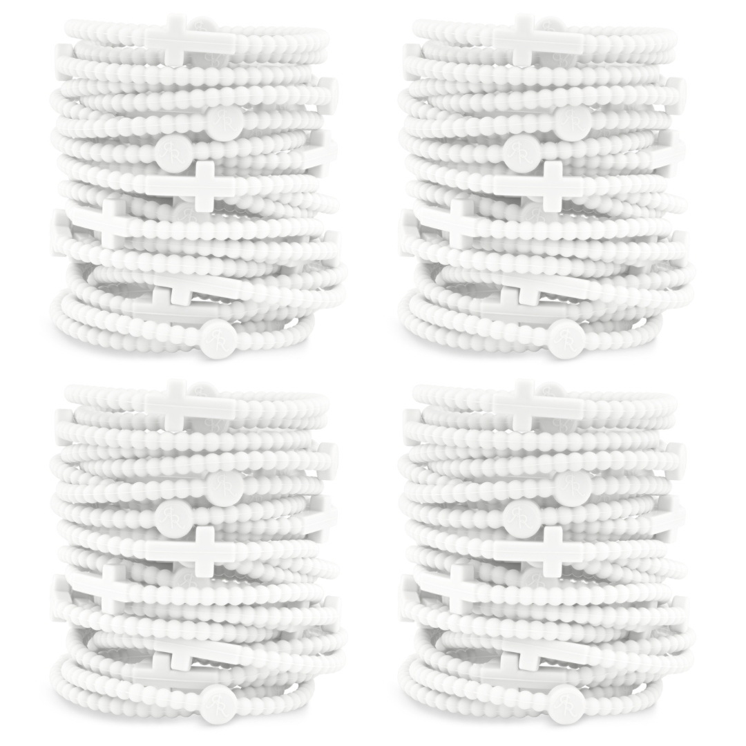 Jesus Bracelets - Group Packs (Cross Bracelets): White (25 Pack) / Medium