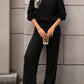 Black Solid Ribbed Knit Keyhole Back High Waist Jumpsuit