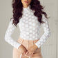 White Floral Lace High Neck Long Sleeve Top