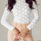 White Floral Lace High Neck Long Sleeve Top