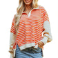 Orange Stripe Color Block Loose Fit Collared Drop Shoulder Sweatshirt