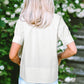 White Solid Color Ruched Bubble Sleeve V Neck Blouse