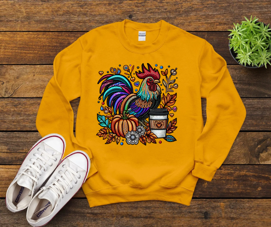 Faux Embroidery Fall Coffee Rooster