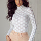 White Floral Lace High Neck Long Sleeve Top