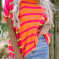 Strawberry Pink Bright Striped Short Sleeve Knit Top