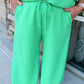 Mint Green Textured Batwing Sleeve Tee Wide Leg Pants Plus Size Set