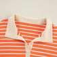 Orange Stripe Color Block Loose Fit Collared Drop Shoulder Sweatshirt