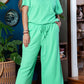 Mint Green Textured Batwing Sleeve Tee Wide Leg Pants Plus Size Set