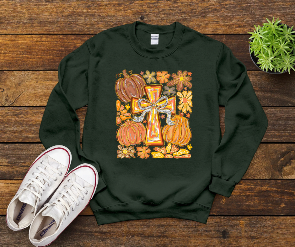 Fall Cross With Pumpkins