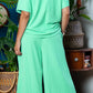 Mint Green Textured Batwing Sleeve Tee Wide Leg Pants Plus Size Set