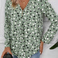 Green Polka Dot Print Button Front V Neck Blouse