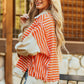 Orange Stripe Color Block Loose Fit Collared Drop Shoulder Sweatshirt