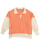 Orange Stripe Color Block Loose Fit Collared Drop Shoulder Sweatshirt