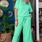 Mint Green Textured Batwing Sleeve Tee Wide Leg Pants Plus Size Set