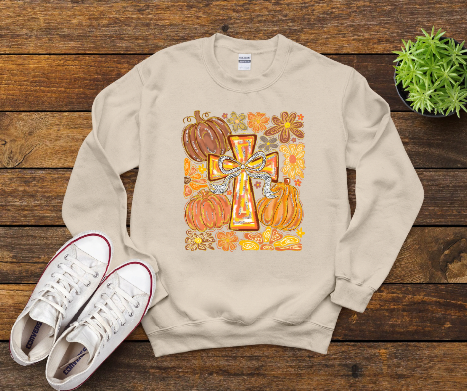 Fall Cross With Pumpkins