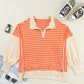 Orange Stripe Color Block Loose Fit Collared Drop Shoulder Sweatshirt