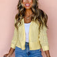 Yellow Cream Pointelle Knit Open Front Short Cardigan