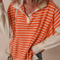 Orange Stripe Color Block Loose Fit Collared Drop Shoulder Sweatshirt