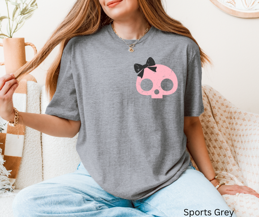 Pink Skull Bow - left chest