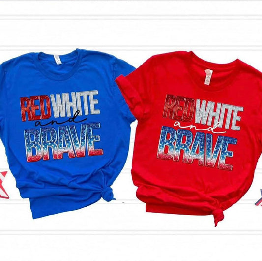 Faux Sequin Red White & Brave