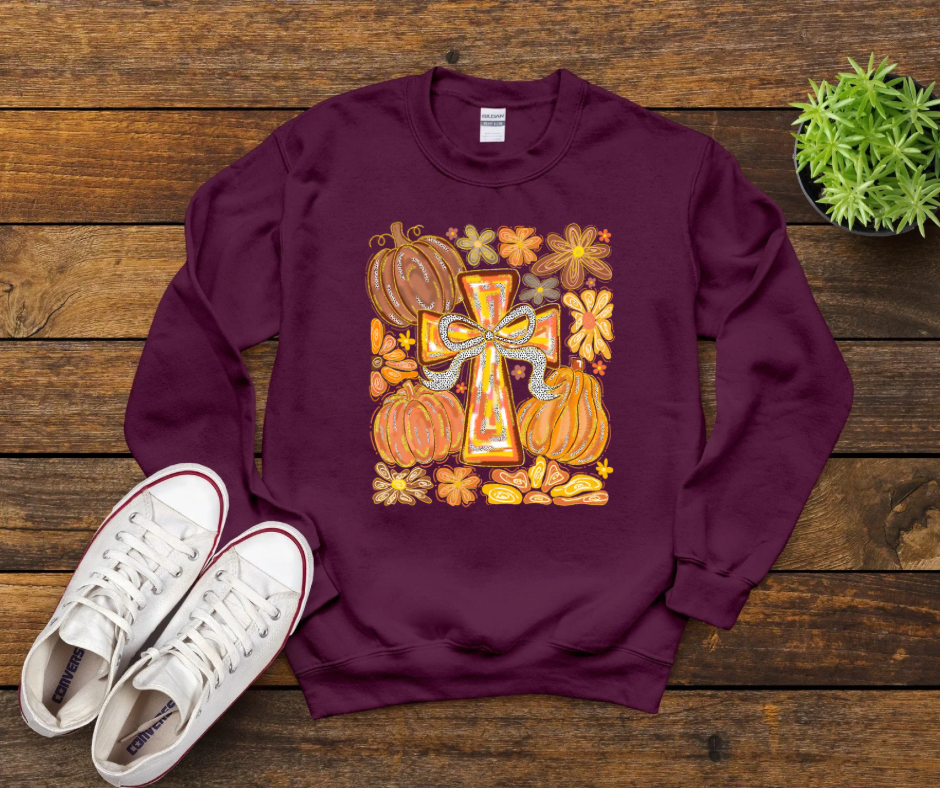 Fall Cross With Pumpkins