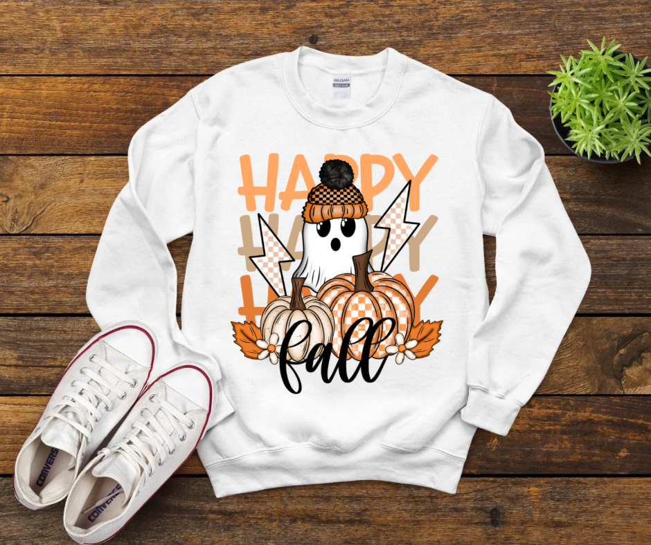 Happy Fall Checkered Bolt Ghost